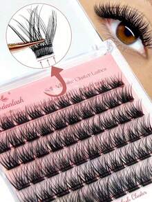 60 Clusters Self-Adhesive False Eyelashes, Compressed Lash Clusters, Natural Style 10-16mm Self-Adhesive False Eyelashes, Natural Lash Extensions, Glue Required Version - Black - View 7