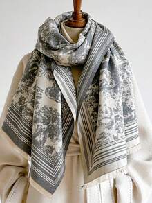 1pc Jungle Animal Scene Jacquard Thick Scarf 65*190cm, Polyester Wool Blend, Fall Winter Shawl For Travel Party Outing, Wear As Scarf Shawl Head Wrap - Multicolor - View 5