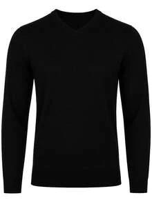Men's Sweater 59B3602-3 In Black, V-Neck And Ribbed Trims, Smart Casual Knit For Work And Everyday Wear - Black - View 4