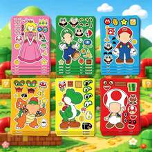 SUPER MARIO BROS. 1set/6pcs Fun Facial Features Collage DIY Stickers, Multiple Classic Cartoon Characters Can Be Freely Assembled To Exercise Children's Hands-On And Brain Skills. Both Boys And Girls Love It, Making It An Excellent Holiday Gift (Stochastic Style) - Multicolor - View 2