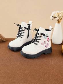 Sepatu Bot Pendek Bayi Perempuan Modis dengan Sol Lembut dan Nyaman, Motif Kupu-kupu Warna-warni - Putih - View 5
