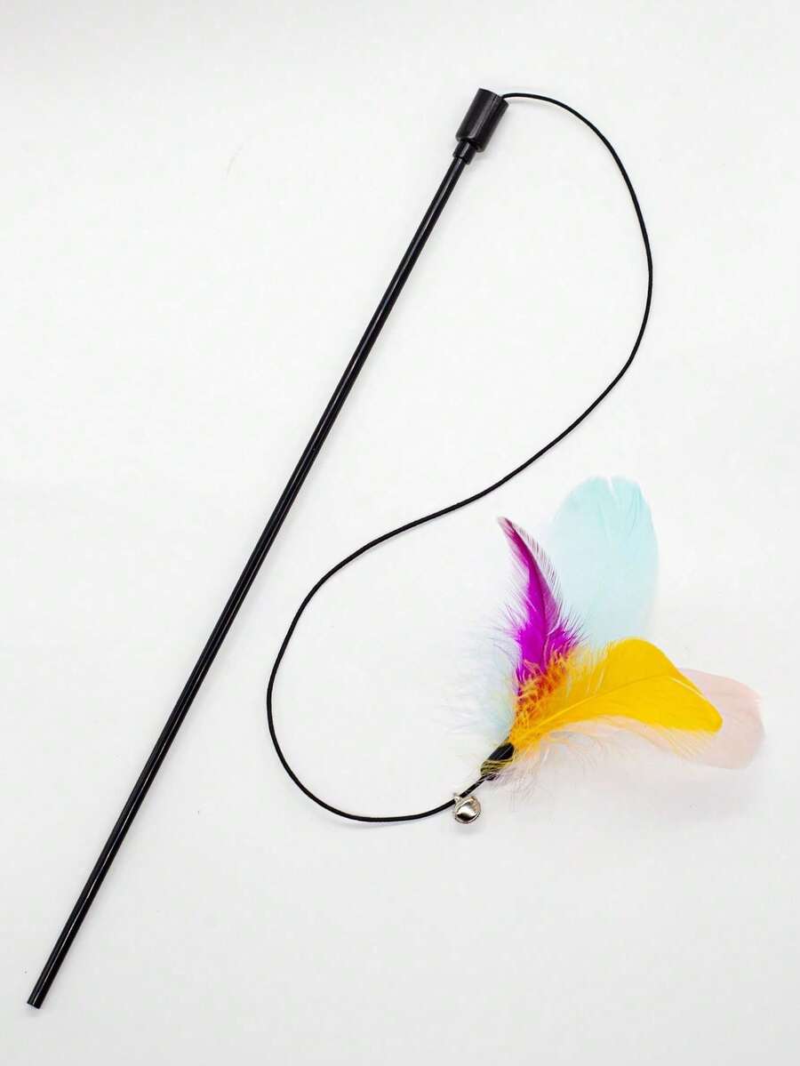Faux Pearl Cat Feather Teaser Wand Interactive Cat Toy, Suitable For Indoor Cats, Cute Single-Player Game Toy, Perfect For Bored Kittens And Adult Cats - Multicolor - View 1