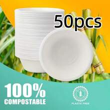 White Disposable Paper Bowls, Natural Compostable, Suitable For Parties, Salads, Desserts And More... - White - View 12