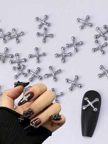 20-Piece Alloy Nail Accessories, Simple And Versatile, Punk Style Silver XX Cross Nail Decorations, X-Shaped Nail Embellishments, Beauty Accessories, DIY Decorations For Square Nails And Long Pointed Nails - Multicolor - View 1