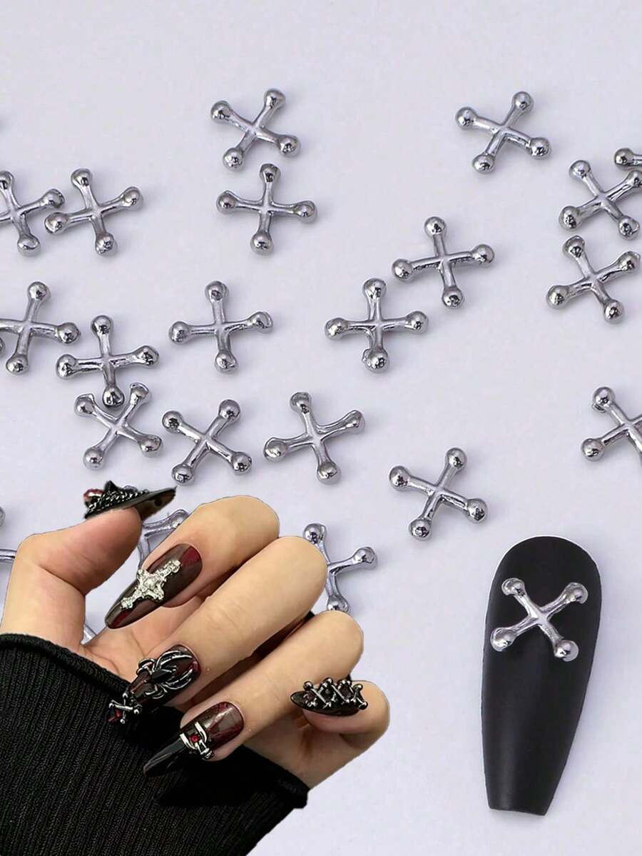 20-Piece Alloy Nail Accessories, Simple And Versatile, Punk Style Silver XX Cross Nail Decorations, X-Shaped Nail Embellishments, Beauty Accessories, DIY Decorations For Square Nails And Long Pointed Nails - Multicolor - View 1