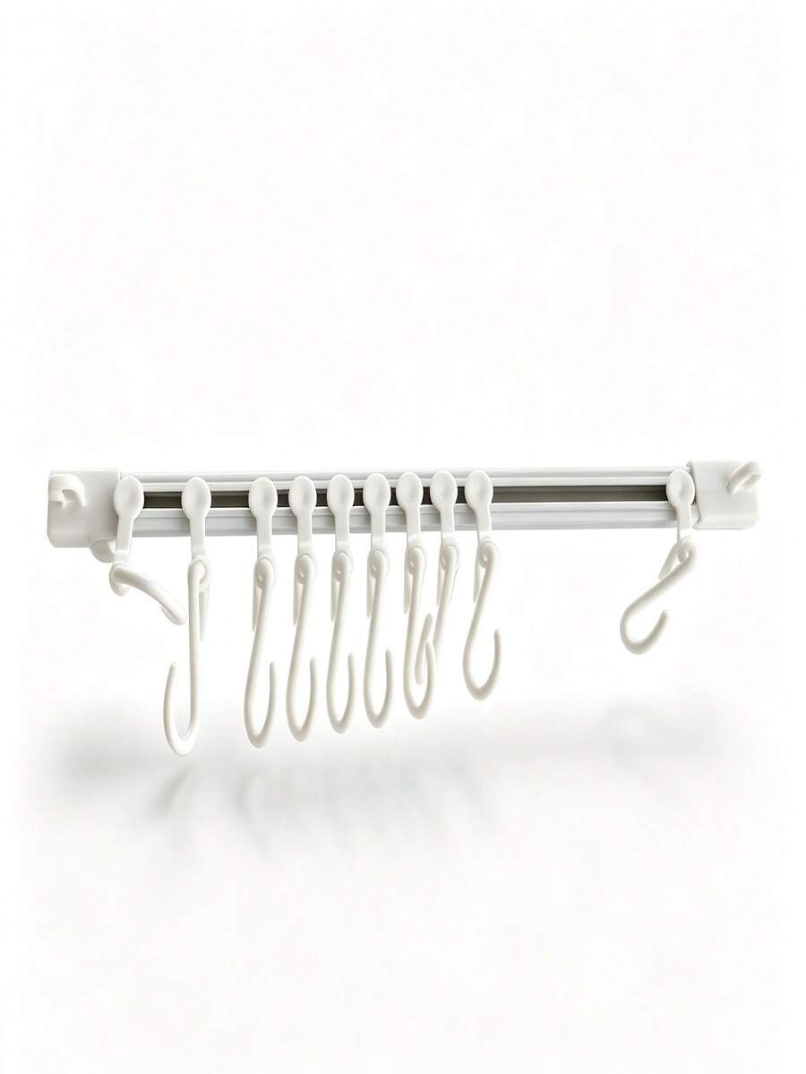 No-Drill Sliding Hook Rack, Multiple Movable Hooks With Adjustable Spacing, Kitchen Wall Cabinet Door Storage Rack, Hanging Pot Spatula Soup Spoon Whisk Peeler Kitchen Utensils, Student Dorm Space-Saving Countertop Organizer, Home Cabinet Door Wall-Mounted Storage Accessory - View 1
