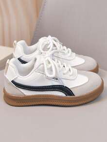 Giày sneaker trẻ em phối màu retro, đế mềm chống trượt, nhẹ, giày thể thao thường ngày cho bé trai và bé gái, phù hợp mặc hằng ngày và đi học - Màu be - Xem 3