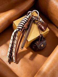 Cute Heart-Shaped Tassel Woven Rope Keychain, Heart-Shaped Tassel Bag Charm, Vintage Brown Woven Lanyard Keychain, Multi-Functional Bag Accessory Pendant, Suitable For Women's Keychain, Car Keychain, Keychain Making Materials, Men's Keychain, Backpack Charm Keychain, Keychain Pendant, Keychain Coin Purse, Bulk Keychains, Keychain Set, Keychain Accessories - Multicolor - View 5