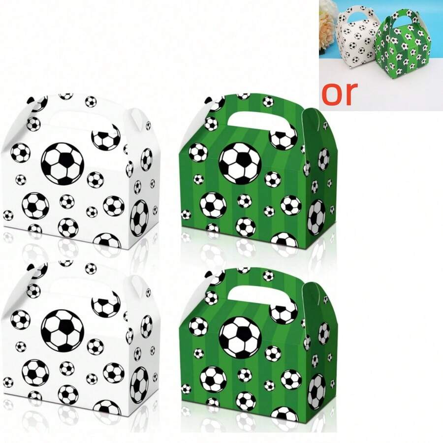 24/12pcs/Set World Cup Football Theme Gift Boxes, White & Green Football Pattern Party Gift Bags, Football Gift Boxes With Handles, Football Pattern Gift Boxes, 250g White Cardstock Handheld Gift Boxes, Suitable For Ball Sports Gifts - Multicolor - View 1