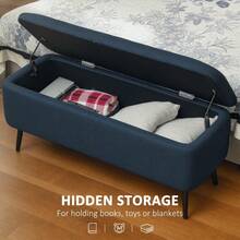 Linen-Look 92 X 31cm Storage Ottoman - Dark Brown On-Site - Blue + Polyester - View 4