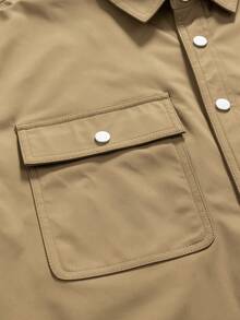 Blueprint Man 1pc Men's Khaki Lapel Jacket, Metal Snap Button Front Closure, Smooth Skin-Friendly Fabric, Lightweight And Crisp, Loose Drop Shoulder Fit, Minimalist Casual Style, Suitable For Daily Commute And Travel - Khaki - View 9