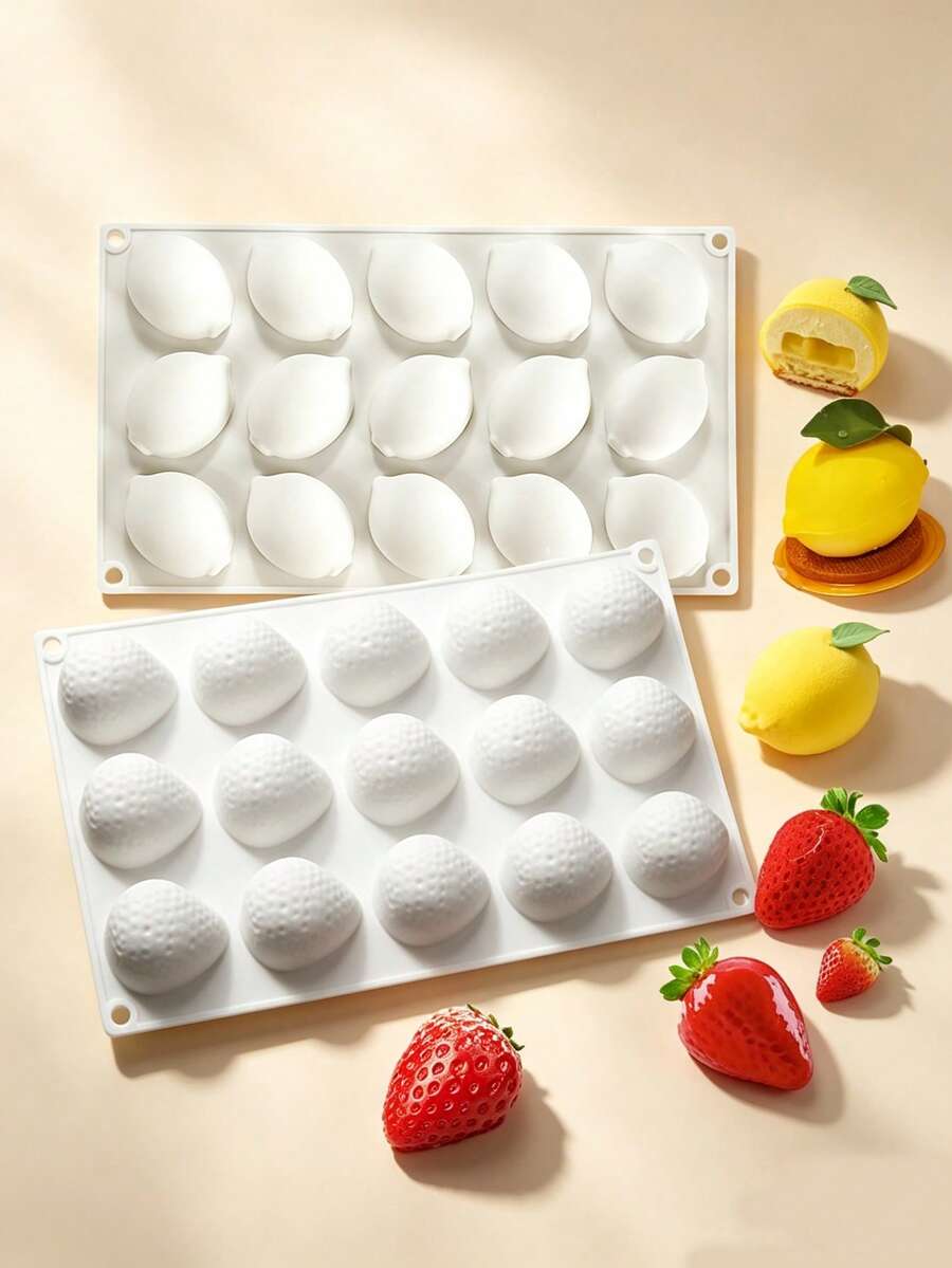 Strawberry Lemon Silicone Mold Set, 15-Cavity Fruit Cake Baking Tool For Mousse Jelly Chocolate