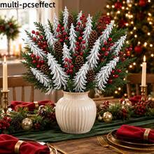 22pcs Christmas Artificial Snow Covered Pine Tree Tower And Mixed Color Bouquet, Maintenance-Free, Long Stem DIY Vase Floral Decoration, Suitable For Living Room, Fireplace, Dining Room, Party And Other Scenes - Multicolor - View 4