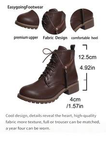 Women's Brown British Style Fashion Versatile Lace-Up Side Zipper Boots - Brown - View 8