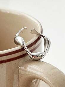 MADEONE 1pc Modern Wave Open Ring, Women's Engagement Wedding Party Daily Wear Anniversary Jewelry Gift - Silver - View 4