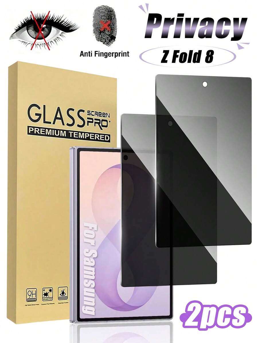 2 gói [2026 mới] Kính cường lực 9H bảo vệ màn hình trước chống nhìn trộm cho Galaxy Z Fold8 Ultra/Z Fold8/Z Fold7/Z Fold6/Z Fold5, HD trong suốt, chống trầy xước, chống vân tay, không bong bóng, dễ lắp đặt, tương thích với ốp lưng - màu đen - Xem 1