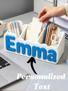 Personalized Name Storage Box, 3D Printed Custom Letter Desktop Organizer, Vanity Makeup Brush Holder, Stationery Storage Box, Unique Home Decor - Multicolor - View 4