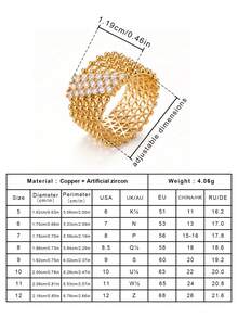 Gift Box Style Luxurious Gold Geometric Wide Band Ring, Inlaid With Cubic Zirconia And Beaded Edge, High-End Fashion Jewelry, Suitable For Women's Party Or Wedding Gift - Gold - View 5