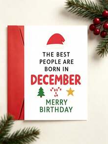 OBOVAY 1pc December Birthday Christmas Card With Envelope - "Born In December" Festive Greeting For Friends & Family, Blank Inside - View 3