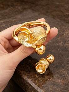 Letingsha Gelang dan Cincin Terbuka yang Dapat Diatur dengan Desain Bunga Mewah Berlapis Emas dan Enamel Emas, Cocok untuk Wanita, Dapat Digunakan untuk Pernikahan, Perjamuan, Pesta Sehari-hari, dan Acara Lainnya - Yellow Gold - View 6