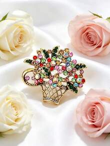1pc Colorful Exaggerated Flower Basket Brooch, Vintage Elegant Brooch Pin, Unisex, Suitable For Ceremonies, Parties, Daily Wear, Classic Lapel Accessory - Multicolor - View 9