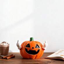 2026-1pc Funny Gesture Pumpkin Shaped Desktop Ornament, Quirky Ghost Face Pumpkin Decorative Craft, Atmospheric Desktop Decor, Personalized Home Decoration, Birthday Gift, Perfect Gift - Multicolor - View 8