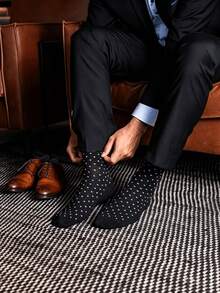 1/5 Pairs Men's Polka Dot Mid-Calf Socks, Business Casual Dress Socks, Multiple Colors Available, Suitable As Men's Gift - Multicolor - View 3