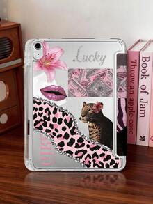 1pc Leopard Print Lily Flower Tablet Case, Compatible With IPad Mini6/7/Air/Air2/9.7/10.2/10.5/10.9 (Air4-Air8)/Pro 11/10th Gen/A16/Pro 11 2024, Double-Sided Painted Pattern, Transparent Acrylic Back Shell, Silk Texture 8-Fold Stand, Auto Sleep/Wake, Built-In Pencil Slot, Pencil Not Included, Some Models With Camera Frame - Multicolor - View 3