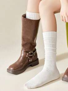 1 Pair Fall Winter Socks For Women, Ribbed Knee High Long Socks, Soft Stretch Slouchy Boot Socks, Preppy Y2K Casual Daily Wear - Multicolor - View 10