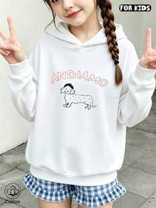Cute Hooded Sweatshirt For Children, Printed With Cartoon Puppy And Red "ANDIAMO" Logo, Suitable For Daily Wear In Autumn And Winter - White - View 2