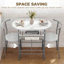 3-Piece Dining Table Set , Metal Frame Wood Top Breakfast Bar Table Set 2, Dining Table/Storage Shelf & 2 Chairs On-Site - White + Engineered Wood - View 5