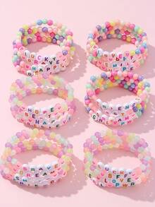 12Pcs Kids Glow‑In‑The‑Dark Letter Beaded Bracelet Set, Random Color, Meaningful Colorful Letter Jewelry, Perfect Birthday Gift For Children Girls - Multicolor - View 10