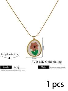 1 Pc 304 Stainless Steel Fall Decor Embroidery Flower Pendant Necklace Vintage Handmade Floral Textured Charm Twisted Chain Fall Style Jewelry Women - Necklace - View 24
