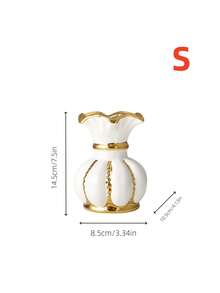 1 Piece Luxury White Gold Ceramic Vase With Wavy Gold Rim - 1PC - View 13