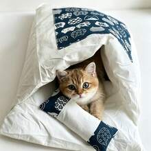 2pcs Ins Style Enclosed Cave Pet Sleeping Bag Bed With Pillow, Thick Warm Washable Detachable Cat Bed, Deep Sleep Secure Nest For Small & Medium Cats Dogs, All‑Season Indoor Rest Cushion - White - View 10