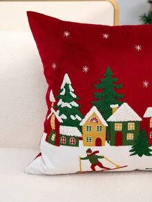 1件紅色聖誕滑雪刺繡枕套,聖誕樹枕套,適合室內裝飾,聖誕裝飾,四季通用枕套,不含枕芯 - 紅色 - 查看 6