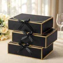 10pcs - Black Gift Box With Lid, Approx (27x20x8)Cm Groomsman Proposal Box, Luxury Black Gift Box With Ribbon For Wedding Box, Birthday Box, Party Box, Christmas Box, Bridesmaid Box, Back To School Gift Box, Graduation Gift Valentine's Day Gift Box - Multiple Styles - View 7
