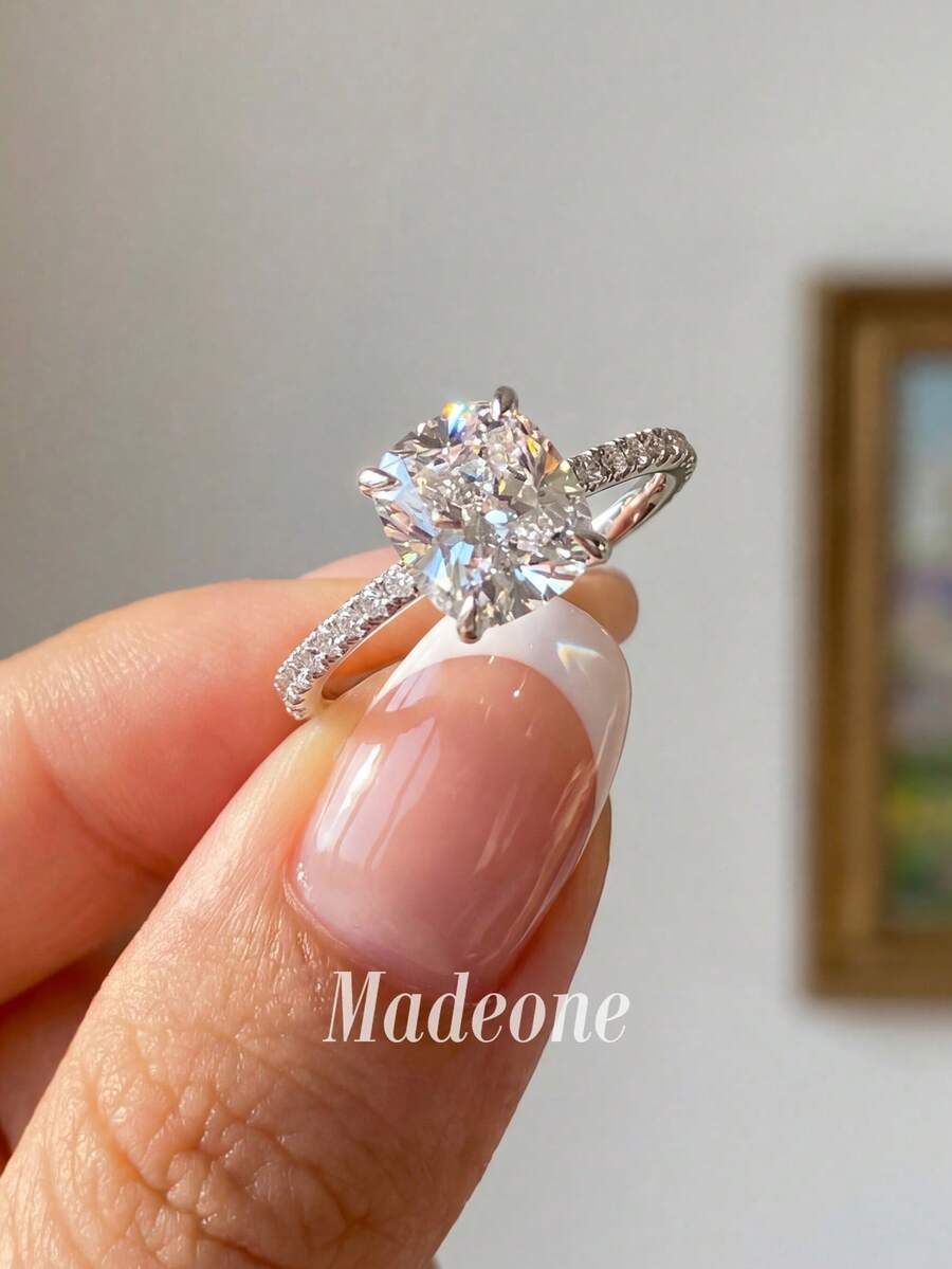 MADEONE 1件白色鑽石高亮戒指，女士鋯石奢華珠寶，婚禮訂婚戒指禮物