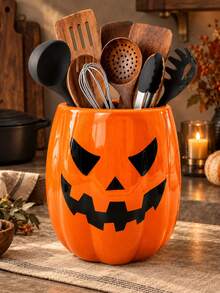 Halloween Pumpkin Kitchen Utensil Holder, Large Capacity Countertop Cooking Tool Organizer, Spatula Spoon Storage Container, Jack O Lantern Kitchen Decor, Fall Home Decoration - Pumpkin - View 1