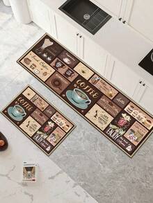 SANJIANGDI 1pc Retro Coffee Collage Kitchen Rug Pattern Kitchen Mat, 0.6mm Crystal Velvet Soft And Machine Washable.Suitable For Kitchen,Corridors, Bathrooms, Living Rooms, Outdoor Door Mats, And Toilets. Useable Throughout The Year And For Various Holidays. - Multicolor - View 6