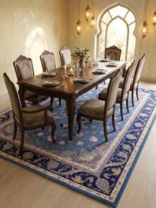 1PC Light Blue Navy Pink Floral Medallion Pattern Traditional Persian Carpet, French Vintage Elegant Style Faux Cashmere Rectangular Area Rug With Multi-Layered Serrated Center Medallion And All-Over Scattered Floral Details, Machine Washable, Suitable For Living Room Bedroom, All-Season Home Decor - Multicolor - View 5