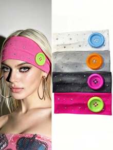 1/2/3pcs Women's Y2K Retro Fashion Button Wide Edge Headband, Star Fabric Headband For Outdoor Atmosphere - Multicolor - View 12