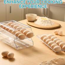 Refrigerator Rolling Egg Storage Box With Lid, 14 Eggs Capacity Clear Fridge Egg Holder, Stackable Removable Egg Container Kitchen Organizer - View 7