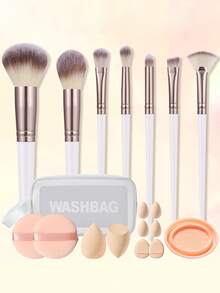 19 Pcs Total Makeup Tool Kit, Including 7 Pcs White Coffee Three Color Tip Tail Makeup Brushes, 11 Pcs Beauty Accessory Kit And 1 Storage Bag, Tip Tail Brushes For Narrow Areas, Storage Bag Keeps All Tools Tidy For Carrying. - Multicolor - View 12