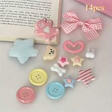 14pcs Dopamine Color Button Shoe Charm Set | DIY Detachable Cartoon Shoe Charms Cute Decorative Shoelaces - Multicolor - View 1