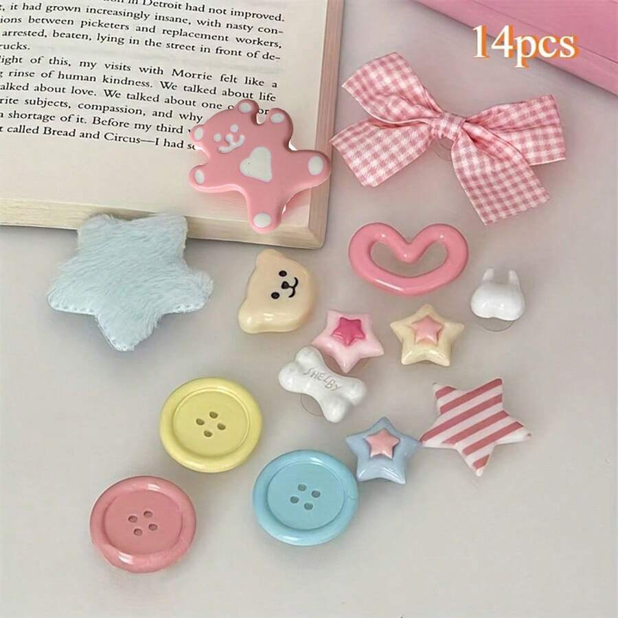14pcs Dopamine Color Button Shoe Charm Set | DIY Detachable Cartoon Shoe Charms Cute Decorative Shoelaces - Multicolor - View 1
