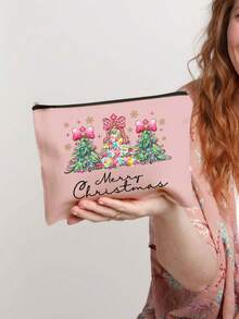 Christmas Tree Coquette Makeup Bag, Bow Snowflake Merry Christmas Print Cosmetic Pouch, Large Capacity Canvas Travel Toiletry Bag, Xmas Gift Storage Zipper Pouch For Women Girls - Multicolor - View 1