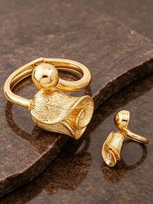 Letingsha Gelang dan Cincin Terbuka yang Dapat Diatur dengan Desain Bunga Mewah Berlapis Emas dan Enamel Emas, Cocok untuk Wanita, Dapat Digunakan untuk Pernikahan, Perjamuan, Pesta Sehari-hari, dan Acara Lainnya - Yellow Gold - View 1