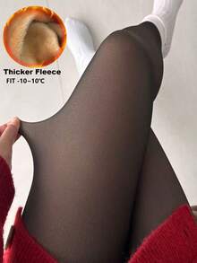 1 Pair 300g Winter Warm Thickened Tight Leggings, Women's Black Versatile Thermal Lined Soft Comfortable Elastic Tights, Suitable For Halloween, Christmas, Winter, Party, Home, Outdoor Wear, Can Be Matched With Pants And Skirts, Suitable For -10-10℃ - Black - View 2