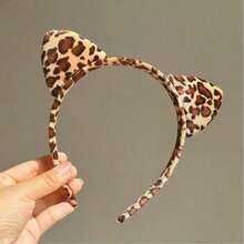 1pc Cute Leopard Print Cat Ear Headband, Suitable For Halloween Party [Leopard Print Pattern Position Random, Applicable For Christmas, Girlfriend Gift, Small Gift, Holiday Party Gift] - Multicolor - View 6